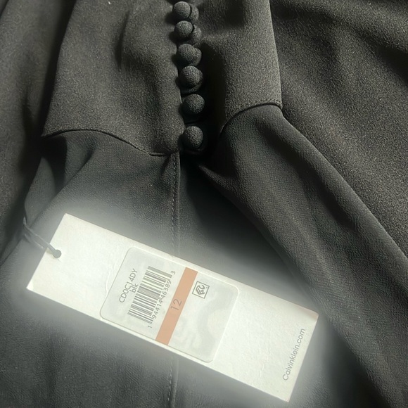 Calvin Klein Women's Long Flutter Sleeve Solid Shift Dress in Black Color - Picture 4 of 5